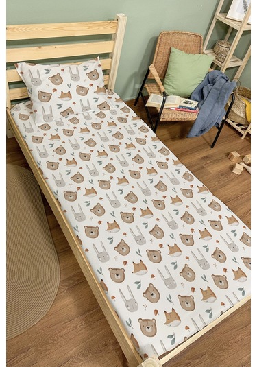 Organik Tek Kişilik Lastikli Çarşaf Seti - Sevimli Yüzler Renkli