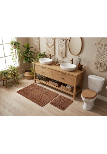 Banyo Paspası 2'li Set Göktür Desenli