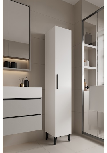 Mundo Tek Kapılı Banyo Dolabı Çok Amaçlı Dolap - Beyaz Beyaz