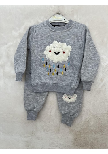 Bulut Desenli Üçiplik İkili Takım Gri