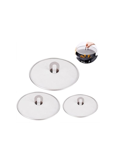 Tava Sıçrama Koruması, Paslanmaz Çelik Sıçrama Koruması, Ocakta Güvenli Kullanım İçin Katlanabilir Düğme, Yapışmaz Kolay Temizlenebilir 3'lü Set 25