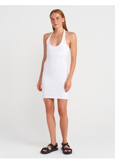 Dilvin 91508 Halter Yaka Mini Elbise-beyaz Beyaz