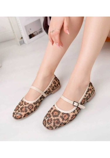 Leopar Süet Şık Günlük Ortopedik Tabanlı Kadın Babet Leopar Bej
