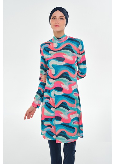 Likralı Tam Kapalı Tesettür Mayo Desenli 3106 Koyu Lacivert Koyulaci01 Koyu Lacivert