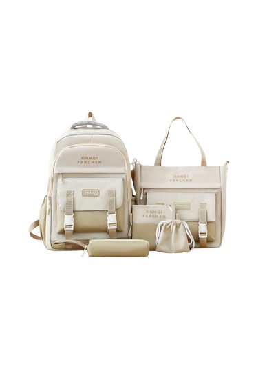 Suntek Okul Çantaları Set Tuval Sırt Çantası Kalem Çanta Bej