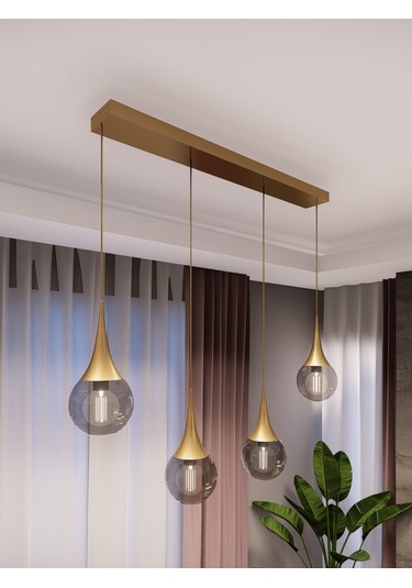 Opya 4 Lü Sıralı Eskitme Metal Füme Sarkıt Avize
