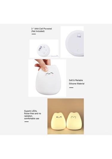 Neevoyu Kedi Desenli Led Renk Değiştirilebilir Minyatür Gece Lambası - 3 Aaa Pil İle Çalışır, Sabit/renkli Mod, Silikon Materyal, Oda Dekorasyonu Diğer