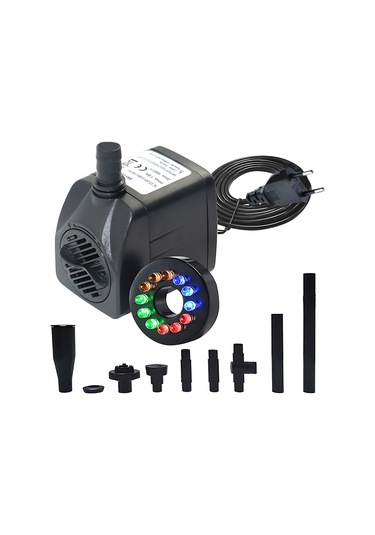 Aubyhe 15w 1000l/h Renkli 12 Led Işıklı Suda Dalgalanabilir Pompa, 1.5m Yükseklik, 2m Kablolu, 9 Fiş Seti, Sünger Tabanlı, Akvaryum Bahçe Havuz İçin