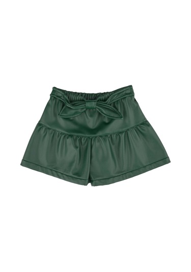 Suni Deri Kurdeleli Şort Yeşil