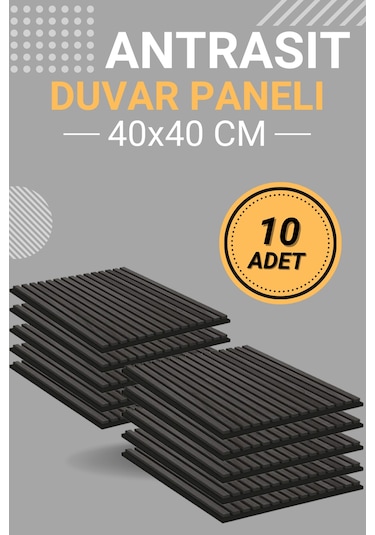 Antrasit 10 Adet 40x40cm Yeni Nesil Akustik Ahşap Duvar Paneli