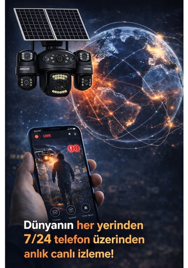 4 Kameralı Çift Solar Panelli Sim Kartlı Gece Görüşlü Aov Güvenlik Kamerası