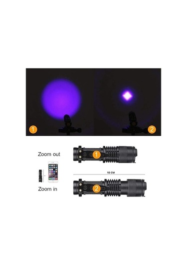 Ebitda Uv Mor Işık El Feneri 600 Lümens 3 Mod Zoom Siyah Led Teknolojisi Siyah