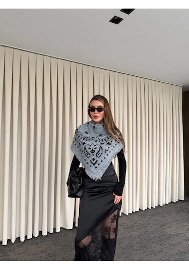 Laluvia Gri - Antrasit Desenli Triko Şal - 251003 Antrasit - Gri