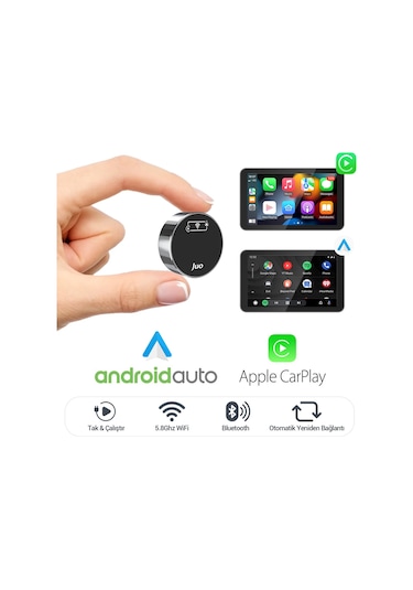 Juo Kablosuz Carplay Android Auto Kabloludan Kablosuza Çevirici Usb Ve Type-c Adaptör