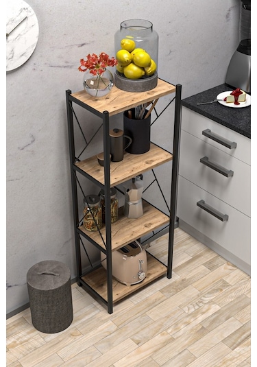 Morpanya Arnora Metal Tekli Mutfak Rafı Malzeme Dolabı 4 Raflı Mikrodalga Fırın Rafı Çok Amaçlı