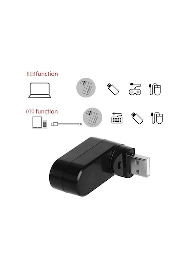Valkyrie 3 Portlu Usb 2.0 Hub Döner Kafalı Splitter Hub Adaptör Siyah