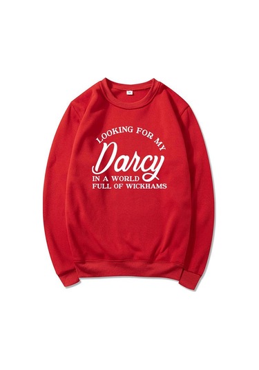 Kırmızı Benim Darcy Kazak'ımı Arıyorum Jane Austen Fan Kapüşonlu Kazak Wickhams Top'la Dolu Bir Dünyada Gurur Ve Önyargı Kazak Kırmızı