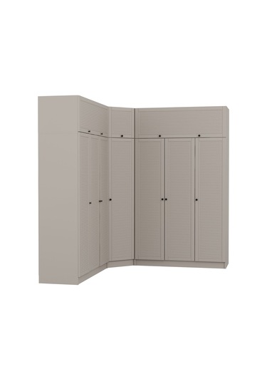 Kale 7 Kapaklı 4 Çekmeceli Köşe Dolap + Yüklük Kumtaşı Mebran Panjur 255cm Bej