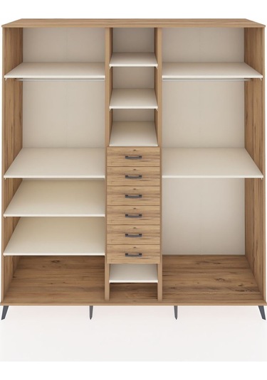 Kronos Dolap 10 Raflı 6 Çekmeceli 3 Askılı 220x59x243 Çam-aytaşı/çam Aytası/atlas Çam