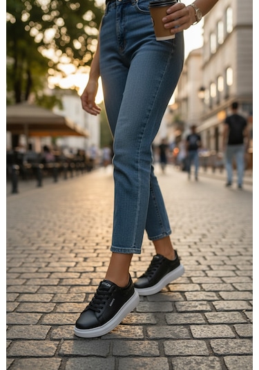 Enoch Kadın Platform Tabanlı Sneaker Günlük Rahat Spor Ayakkabı Siyah Beyaz