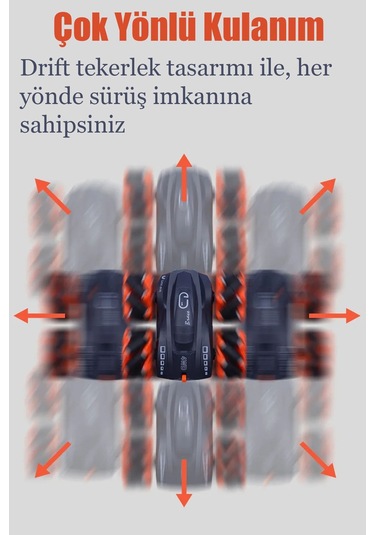 Uzaktan Kumandalı Işıklı Çok Yönlü Drift Tekerlekli Dublör Akrobat Araba Stunt Drift Car - Turuncu Turuncu