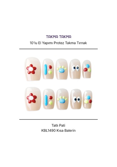 10'lu Ten Rengi Kısa Balerin Kbl1490 Tekrar Kullanılabilir El Yapımı Protez Takma Tırnak Xs