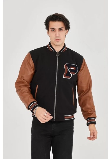 Erkek İçten Elyaf Ve Astarlı Kolları Suni Deri Ceket - Kahverengi Çok Renkli