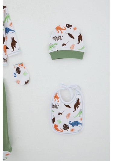 Breeze Erkek Bebek Hastane Çıkışı 5 Li Dinozor Krallığı 0-3 Ay, Beyaz Beyaz