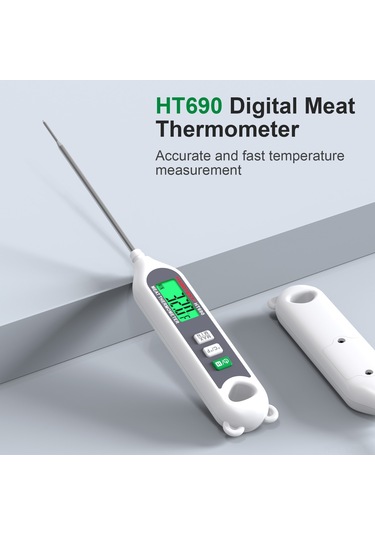 Yaozixa Habotest Ht690 Beyaz Akıllı Gıda Sıcaklık Ölçer, Pişirme Ve Mangal İçin Hızlı Okuma, -50 C/+300 C Aralığı, Cr2032 Pil Pil İle Gönderilmez