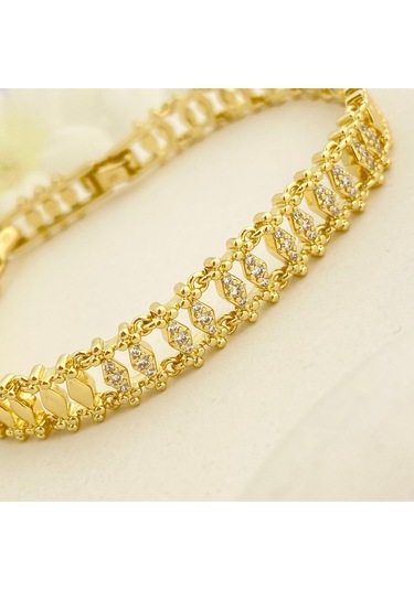 Kuyumcu Model Bileklik Vintage Arpa Bileklik Zirkon Çelik Kararmaz Xuping 14ayar Gold 17+3cm Gold