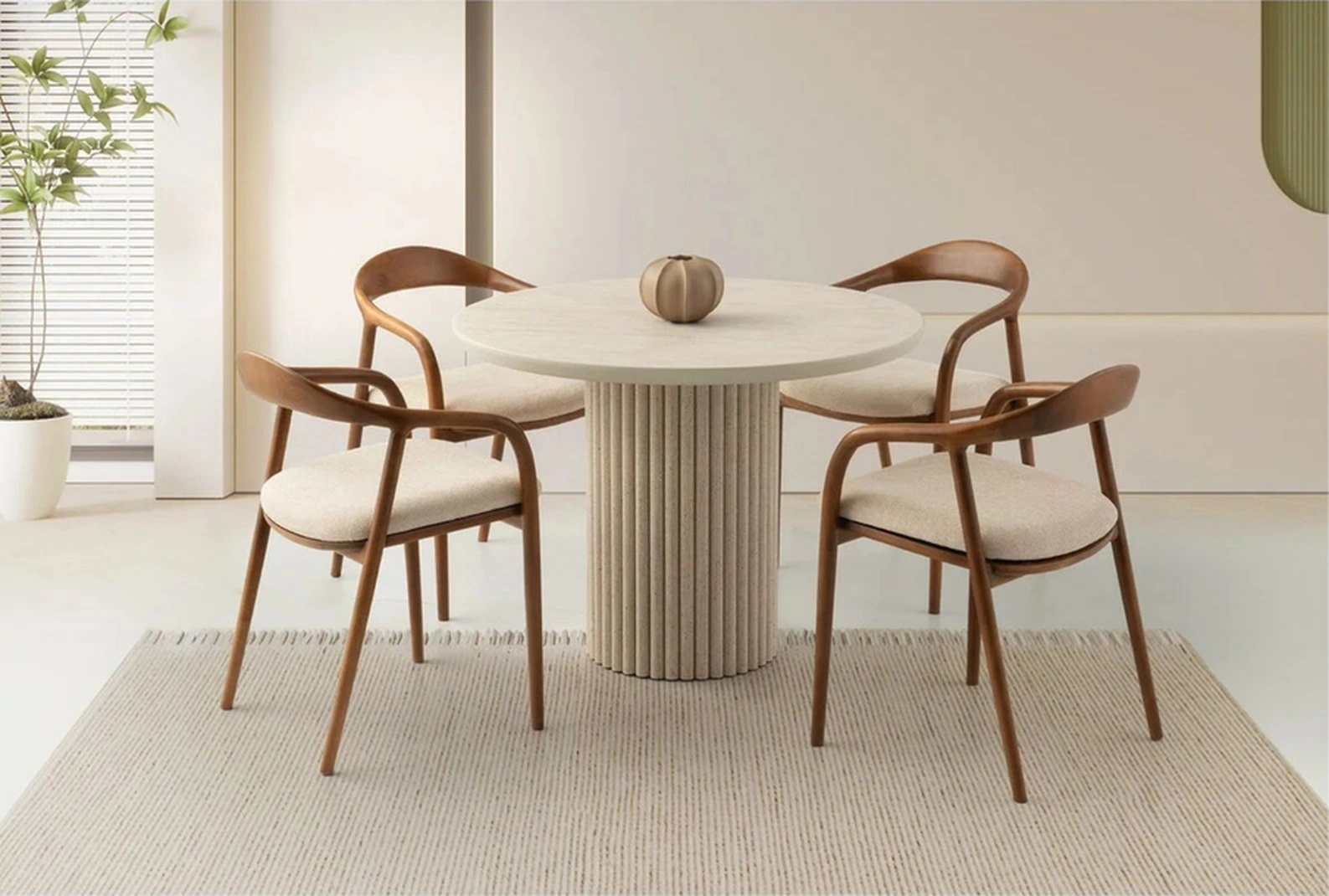 Boss Yuvarlak Masa & 4 Sandalyeli Yemek Masası Takımı Krem