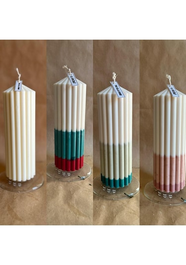 Sütun Model Büyük Boy %100 Soya Doğal Mum Beyaz - Pembe