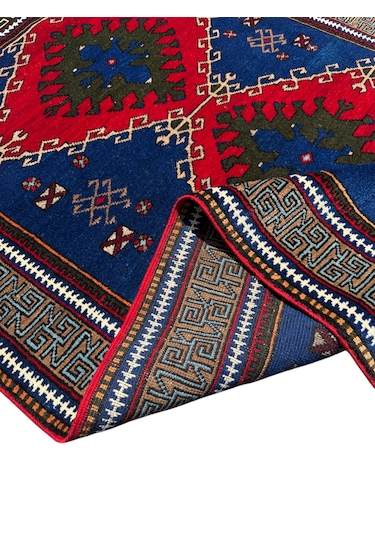 El Dokuma Sıfır Obruk Halısı 124x210 Lacivert Kırmızı Yün Halı