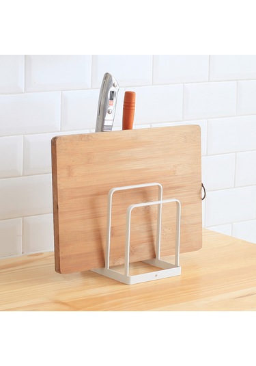 Teltree Bıçak Ve Kapak Tutuculu Mutfak Organizatörü - Kesme Tahtası Askılı Demir Raf 14x12x21cm Beyaz