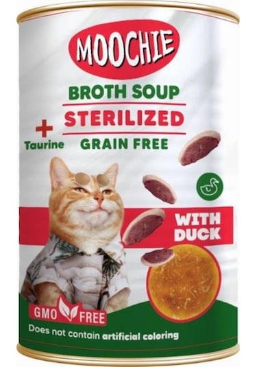 Moochie Kısırlaştırılmış Ördekli Tahılsız Et Suyu Kedi Çorbası 135 ML