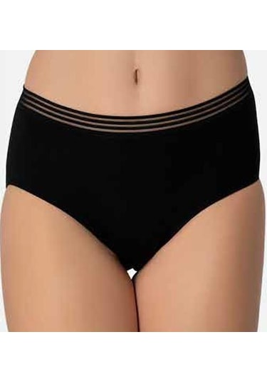 İmer Bayan Modal İnce Tül Çizgili Lastik Bato Bikini Külot 4276 Siyah