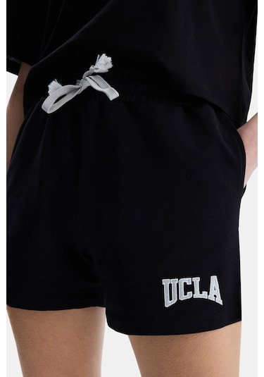 Ucla Rosa Siyah Nakışlı Oversize Kadın Örme Şort Siyah