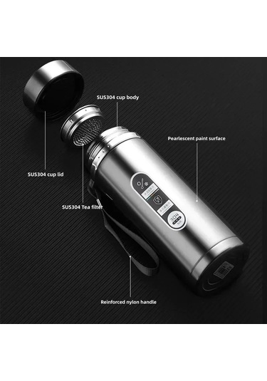 Led Sıcaklık Göstergesi İle 500ml-1stainless Paslanmaz Çelik Diğer Siyah