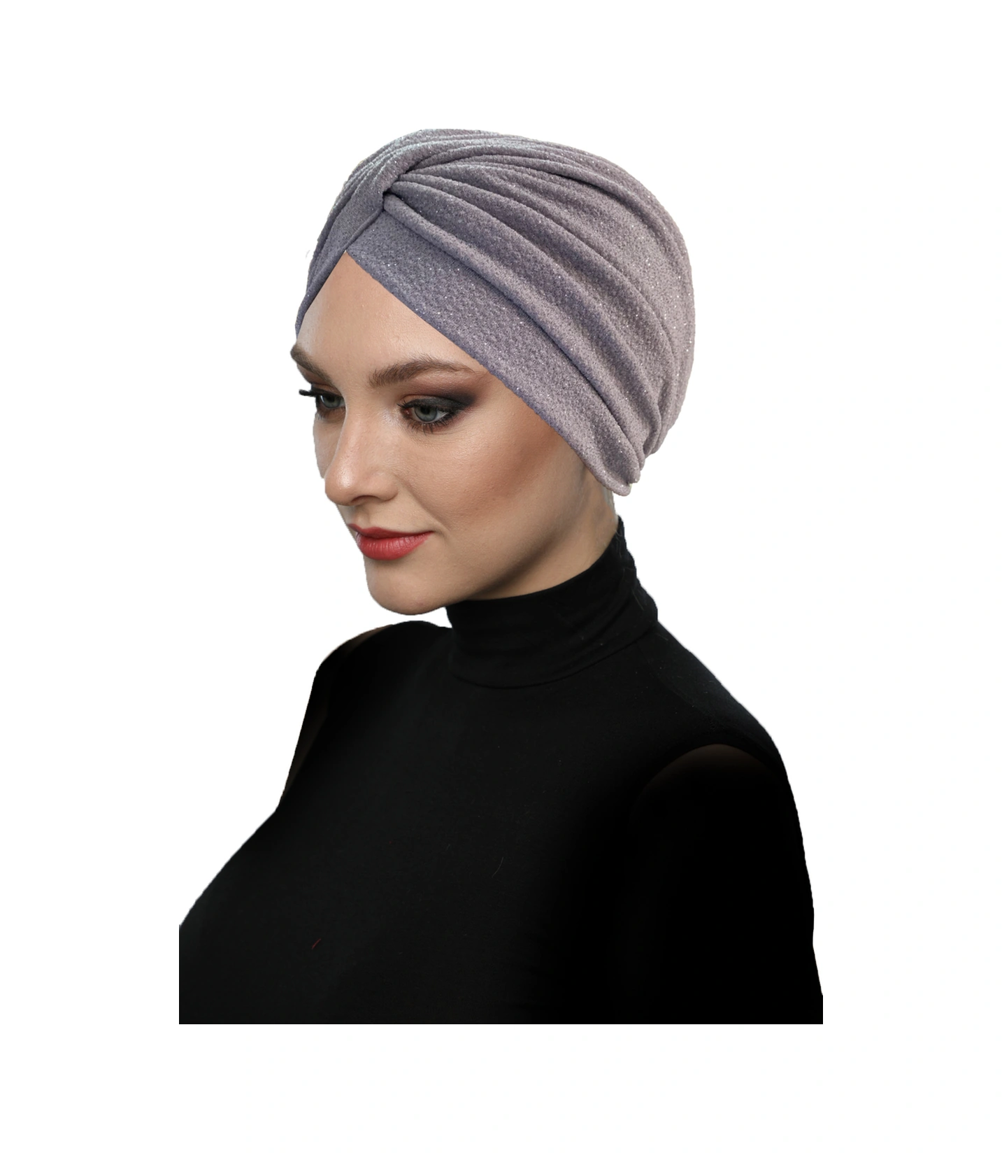 Çapraz Fukuro Simli Astarlı Gri Hazır Türban Tesettür Abiye Bone Gri