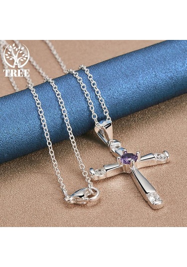 925 Ayar Gümüş Yuvarlak Aaa Zirkon Çapraz Kolye Kolye Takı