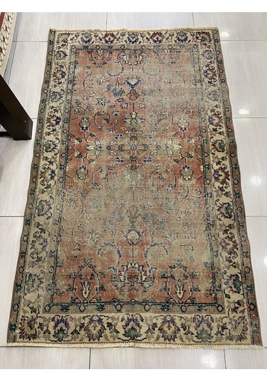 El Dokuma Eskitme 115X192 Kiremit Mavi %100 Yün Vintage Halı ! Yeşil