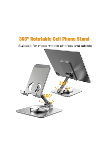 Yunboo 360 Dönebilen Katlanabilir Metal Telefon & Tablet Standı - Gri Siyah