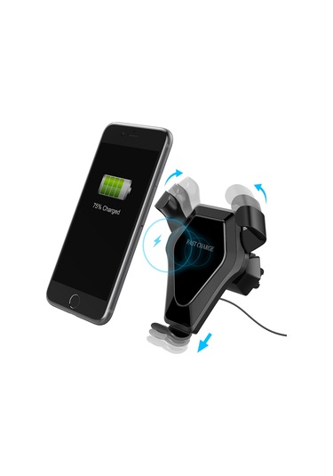 Shineyee Hızlı Qi Şarj Cihazı - Araç Ve Ev Kullanımı İçin Üçlü Tabanlı Kablosuz Şarj Aparatı, Gri Diğer