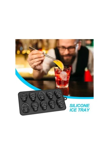 Jialan Kafatası Buz Küpü Kalıp 10-ızgara Kafatası Buz Kalıp Siyah