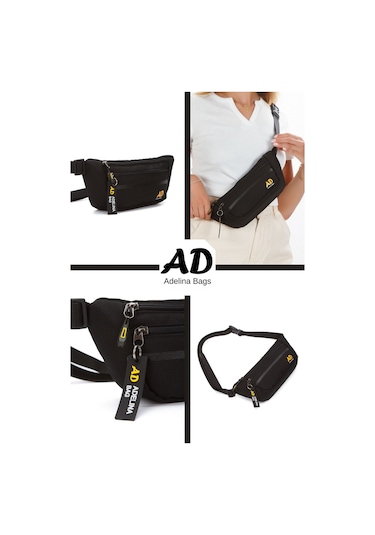 Unisex Çapraz Askılı Telefon Bölmeli Bel Ve Omuz Çantası Siyah