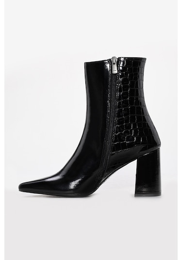 Hakiki Deri Kadın Kalın Topuklu Bot 215dza3211 Siyah Kroko