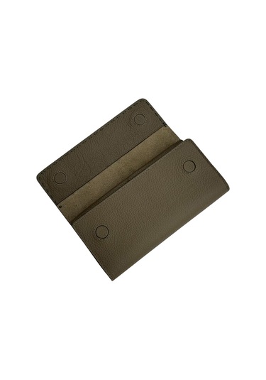 Haki Yeşil %100 Hakiki Deri Dikiş Detaylı Gizli Mıknatıslı Kapaklı Özel Tasarım Kadın Cüzdan Portföy Haki