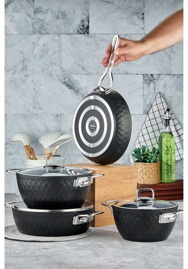 Cooker 7 Parça 4 Mm Özel Titanium Serisi Kapaklı Granit Tencere Seti-silver Diğer