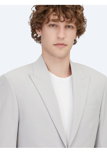 Açık Gri Düz Slim Fit Takım Elbise Açık Gri