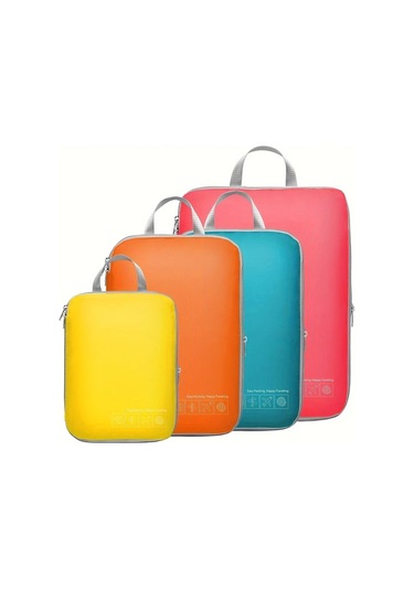 Fochsia 4pcs Canlı Renkli Sıkıştırma Seyahat Organizer Çantaları Pembe Göl Mavisi Turuncu Sarı Naylon Dayanıklı Kampçılık Ekipmanları Ahşap